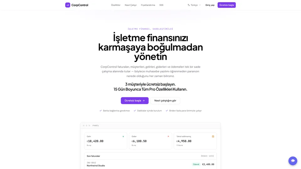 corpcontrol.net ana sayfasının ekran görüntüsü